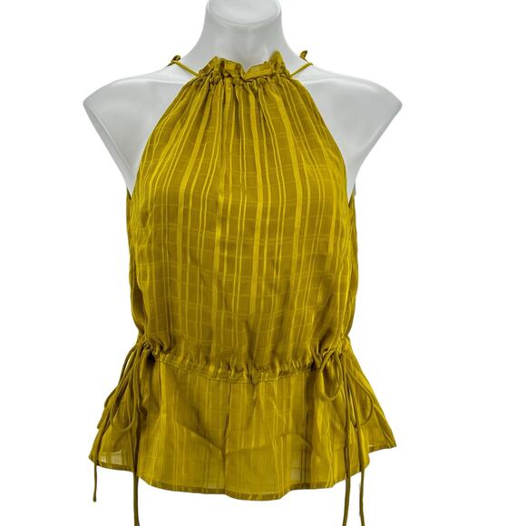 Ted Baker Women’s Cliara Blouse Size 1 US 4 Drawstring Waist Halter Tops Yellow - Picture 2 of 12
